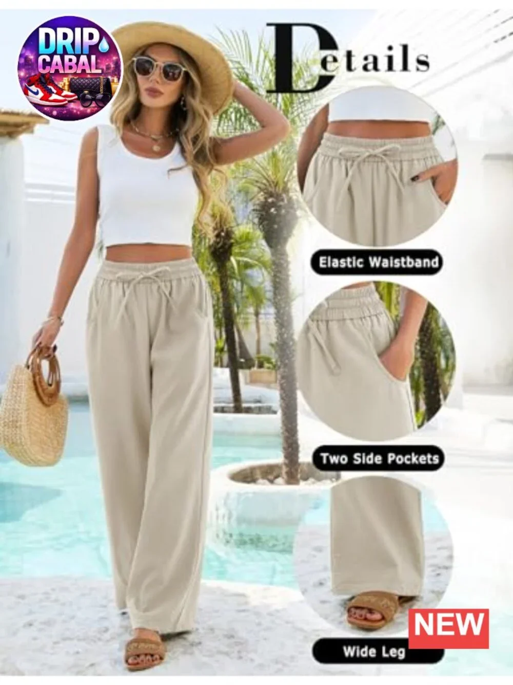 Women's Wide Leg Palazzo Pants with Pockets Drawstring Waist Lightweight Summer